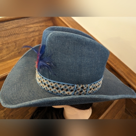 Vintage western 60's blue denim cowboy hat. Size 7-7 1/8 - Picture 5 of 17